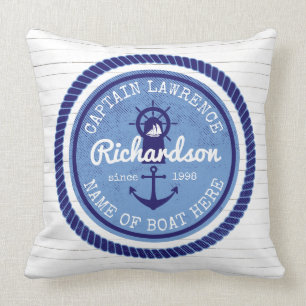 Captain Vintage Nautical Rope Anchor Helm Boat Throw Pillow