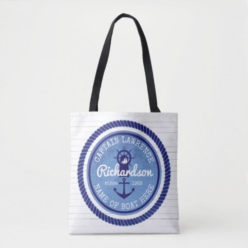 Captain Vintage Nautical Rope Anchor Helm Boat Tote Bag
