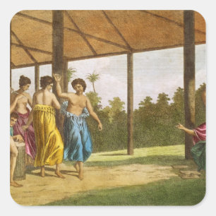 Captain Wallis, on his arrival in O'Taheite Square Sticker