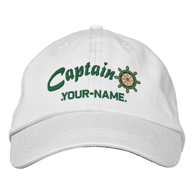 CAPTAIN Wheel Customizable Your Name Vessel Embroidered Baseball Cap (Front)
