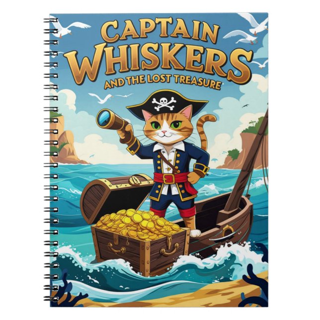 Captain Whiskers and the Lost Treasure Pirate Cat Notebook (Front)