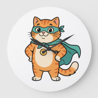 Captain Whiskerton – Cute Superhero Orange Tabby C Large Clock