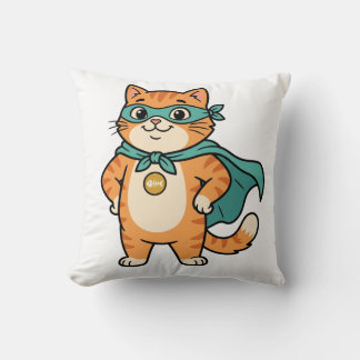 Captain Whiskerton – Cute Superhero Orange Tabby C Throw Pillow