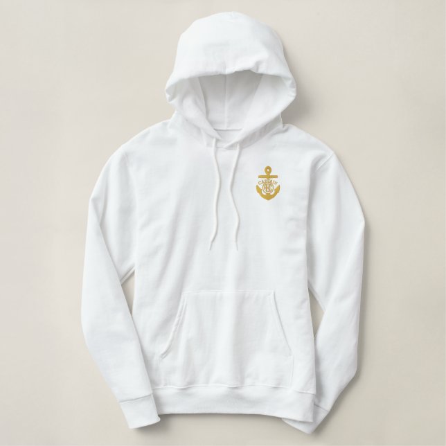 Captain - With Anchor customizable Monogrammed Embroidered Hoodie (Design Front)