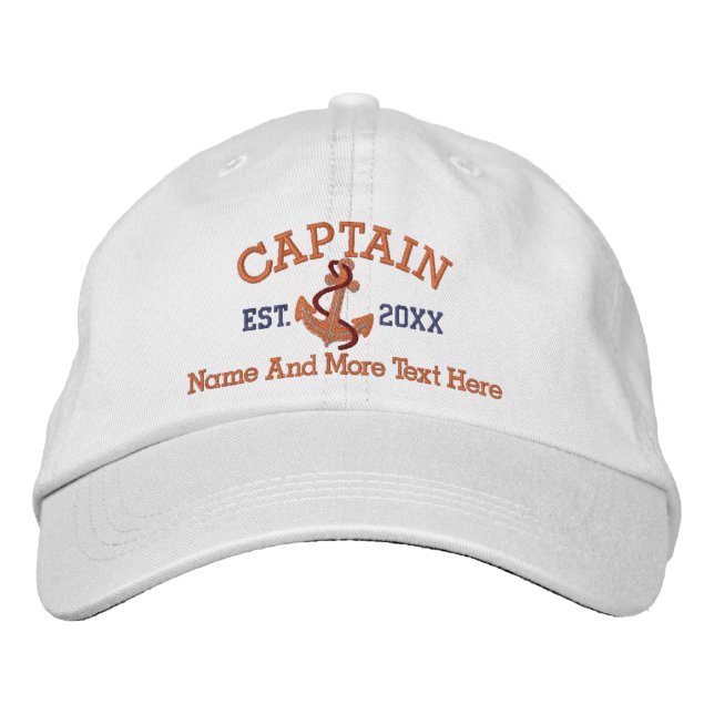 Captain With Anchor Personalized Embroidered Baseball Cap (Front)