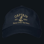 Captain With Anchor Personalized Embroidered Baseball Hat<br><div class="desc">Embroidered Captain cap .. ideal for sailors .. captain and rope and anchor personalized cap from Ricaso</div>