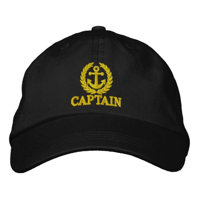 Captain with sailors anchor motif embroidered baseball cap (Front)