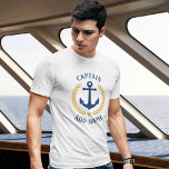 Captain Your Boat Name Anchor Gold Laurel White T-Shirt<br><div class="desc">A custom designed nautical boat anchor,  gold style laurel leaves and a gold star with Captain rank or other title and Your Personalized Name or Boat Name on a White T-Shirt. Makes a great gift.</div>