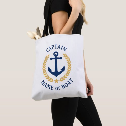 Captain Your Boat Name Anchor Gold Laurel White Tote Bag