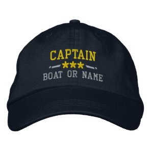 Captain Your Boat Name Nautical Stars Gold Silver Embroidered Baseball Cap