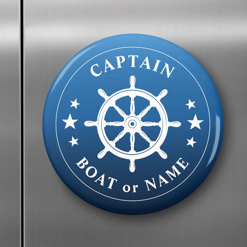 Captain Your Boat Name Ships Wheel Helm Blue Fade Magnet