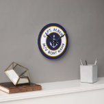 Captain Your Name Blue Gold Anchor Round Clock