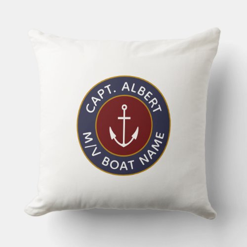 Captain Your Name Maroon Anchor Logo Throw Pillow