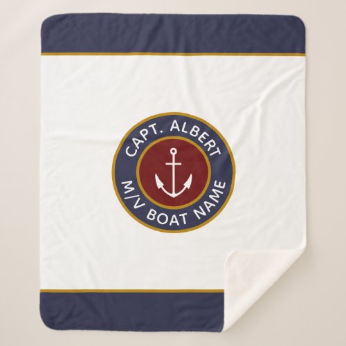 Captain Your Name Maroon Anchor Sherpa Blanket