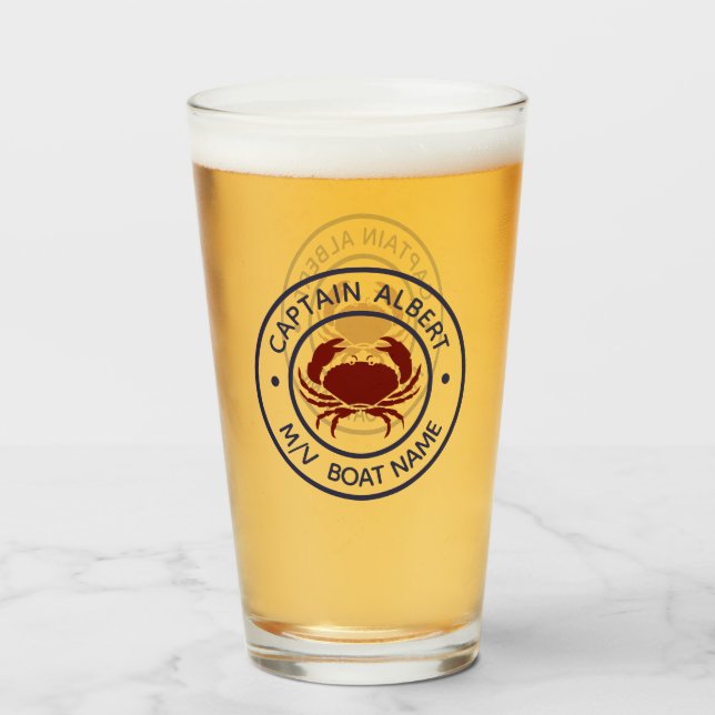 Captain Your Name Maroon Crab Emblem Tumber Glass (Front Filled)