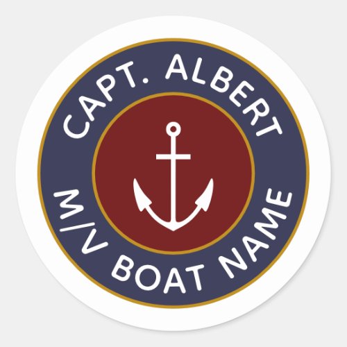 Captain Your Name Maroon Logo Round Stickers
