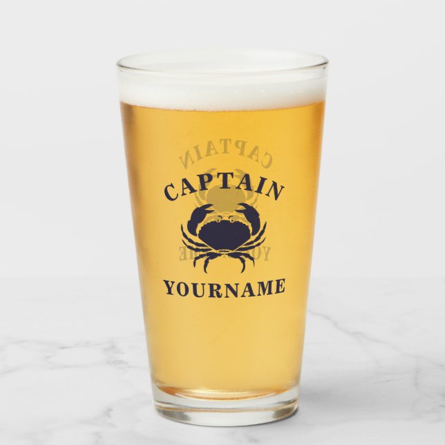 Captain Your Name Nautical Crab Tumbler Glass (Front Filled)