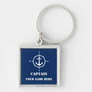 Captain Your Name or Boat Name Compass Anchor Keychain