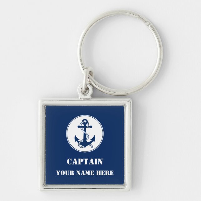 Captain Your Name or Boat Name Rope & Anchor Keychain (Front)