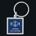 Captain Your Name or Boat Name Seahorse Anchor Keychain<br><div class="desc">Nautical Anchor Captain With Your Name or Boat Name Custom Keychain</div>