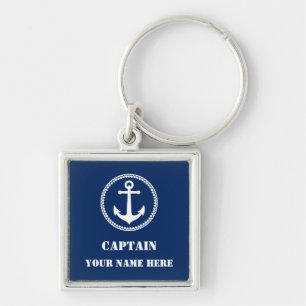 Captain Your Name or Boat Name With Sea Anchor Keychain