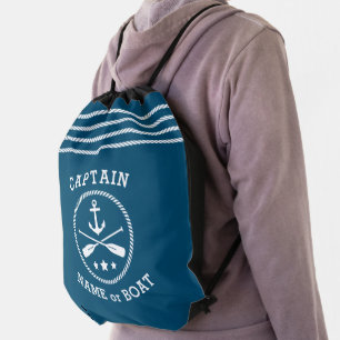 Captain Your Name or Boat with Anchor Oars Stars Drawstring Bag