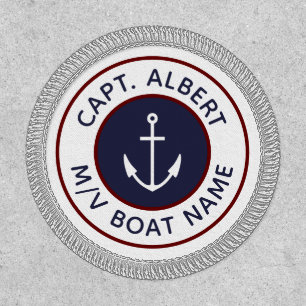 Captain Your Name White Blue Maroon Anchor Patch