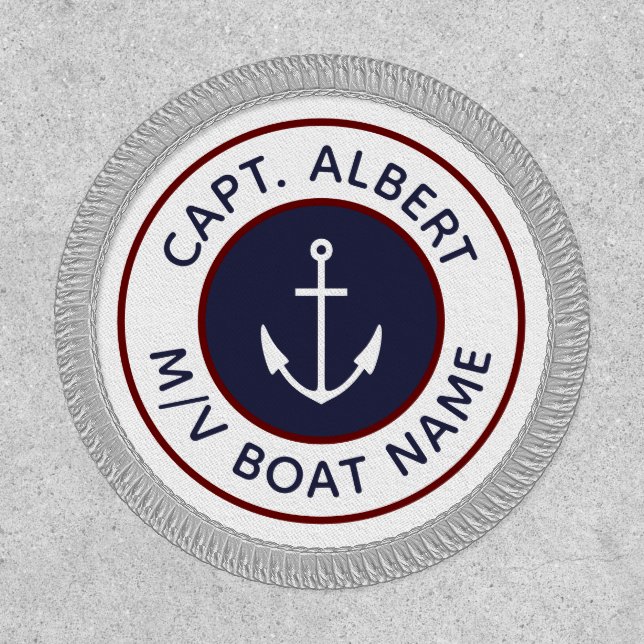 Captain Your Name White Blue Maroon Anchor Patch (Front)
