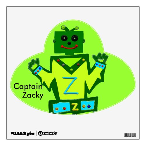 Captain Zacky Boy Robot Green UFO Wall Decal