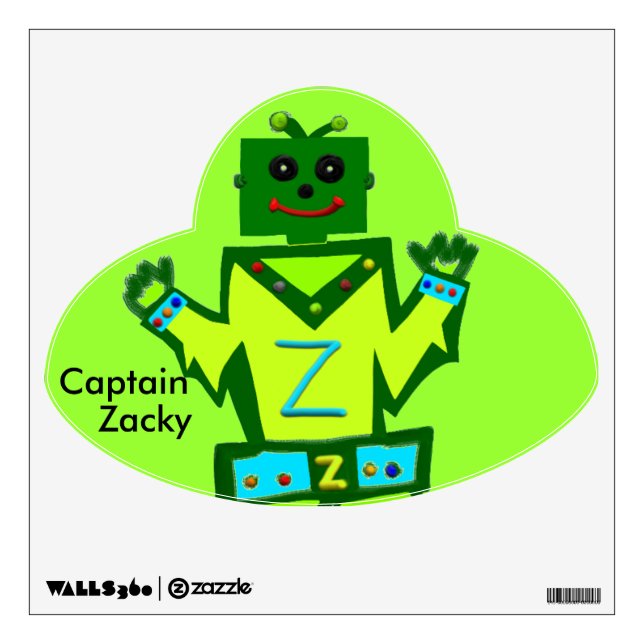Captain Zacky Boy Robot Green UFO Wall Decal (Front)