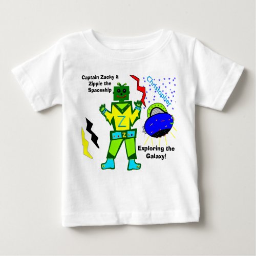 Captain Zacky Green Robot Zippie Spaceship Baby T_Shirt