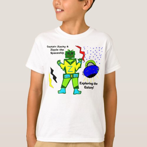 Captain Zacky Green Robot Zippie Spaceship Shirt