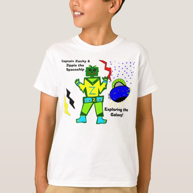 Captain Zacky Green Robot Zippie Spaceship Shirt (Front)