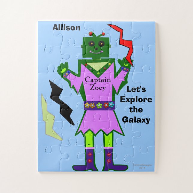 Captain Zoey Girl Robot Pink Outfit Flowers Jigsaw Puzzle (Vertical)