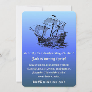 Captain's 30th Birthday Pirate Ship - Blue Sea Invitation