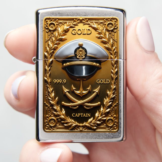 Captain's Laurel Gold Maritime Zippo Lighter (In Hand)