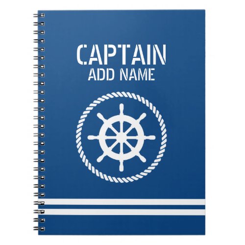 Captains Log nautical notebook with custom name