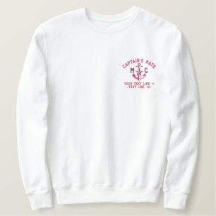 Captain's Mate Boat Monogram and Text in Fuchsia Embroidered Sweatshirt