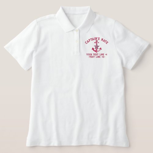 Captains Mate Boat Name Your Name in Fuchsia Embroidered Polo Shirt