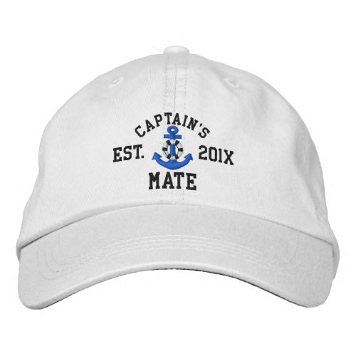 Captains Mate Lifesaver Blue Anchor Custom Year Embroidered Baseball Cap