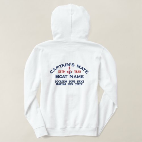 Captains Mate Nautical Anchor Easily Personalized Embroidered Hoodie