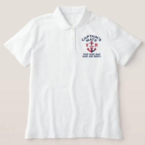 Captains Mate Nautical Anchor Personal Monogram Embroidered Polo Shirt