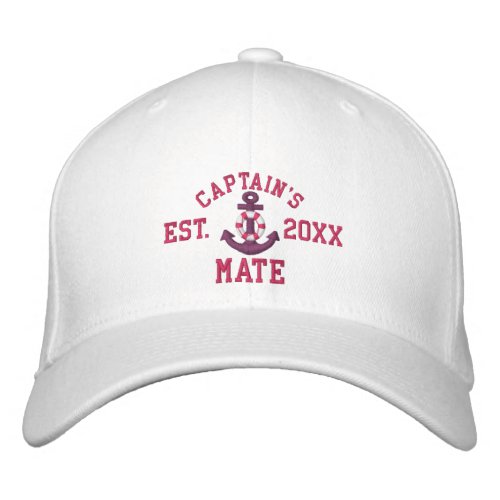 Captains Mate Pink Lifesaver Anchor Custom Year Embroidered Baseball Hat