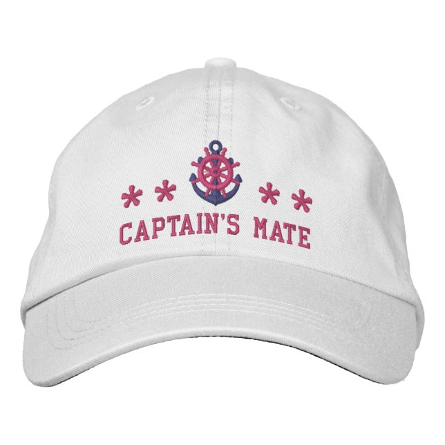Captains mate pink sailing boat embroidered baseball cap (Front)