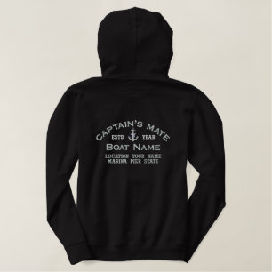 Captain's Mate Silver Anchor Easily Personalized Embroidered Hoodie