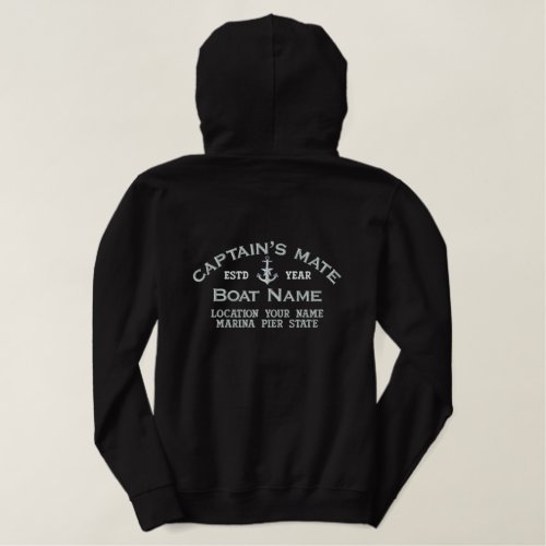 Captains Mate Silver Anchor Easily Personalized Embroidered Hoodie