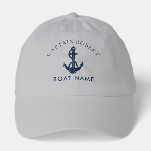 Captains Name Modern Navy Blue Boat Anchor Hat