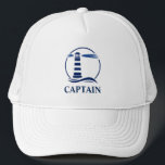Captain's Nautical  Classic Lighthouse Trucker Hat<br><div class="desc">Navy Blue Nautical Lighthouse Captain on White Customizable Hat.</div>