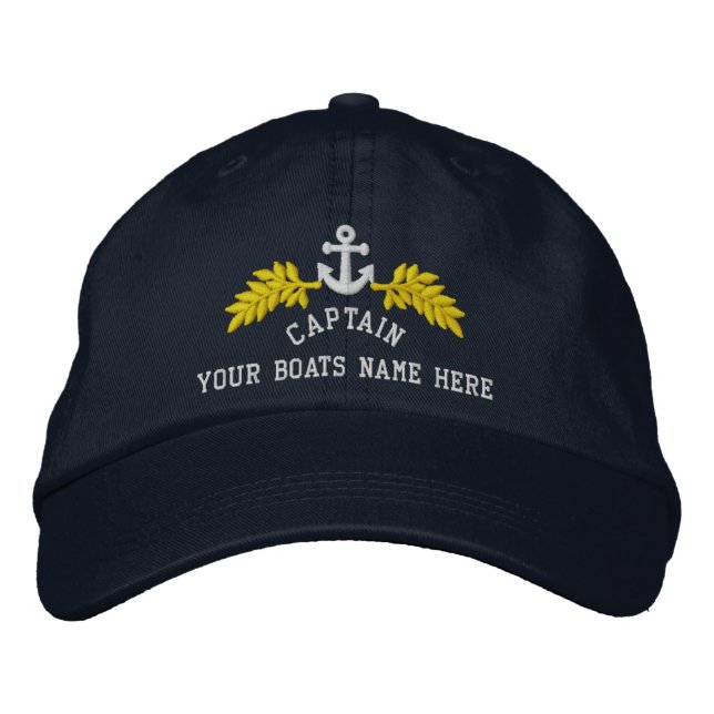 Captains personalized boat anchor embroidered baseball cap (Front)