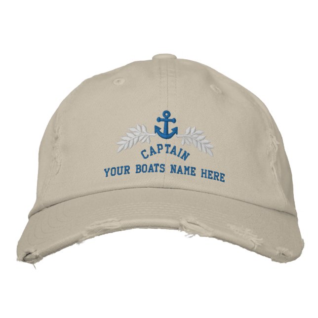 Captains personalized boat anchor embroidered baseball cap (Front)